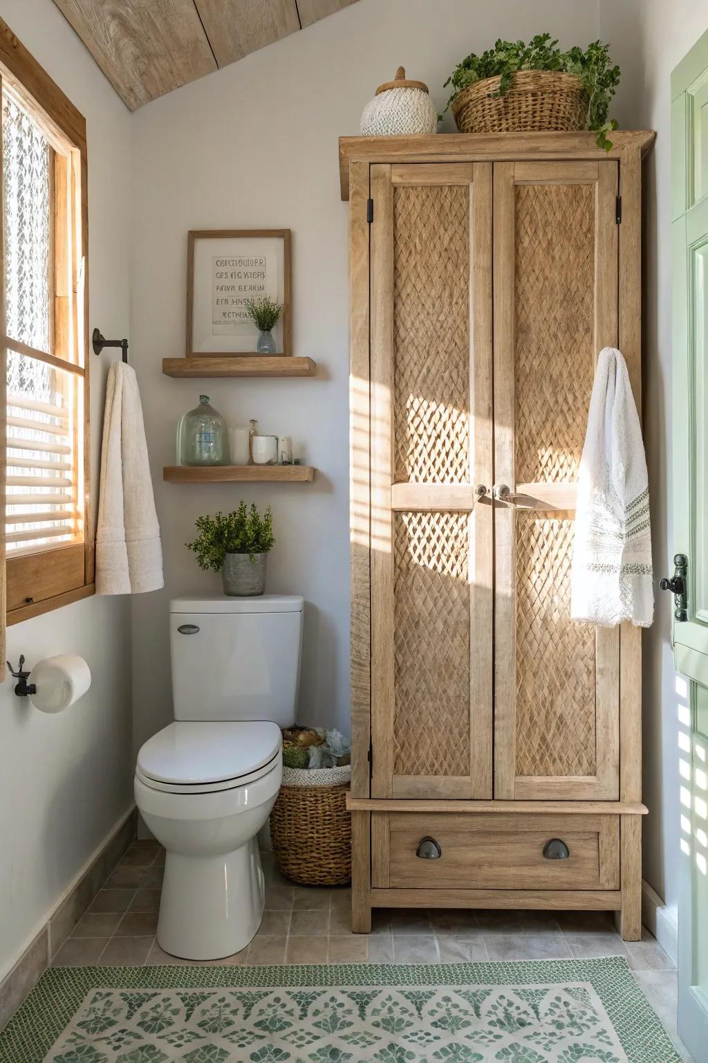 Add visual intrigue with textured cabinet doors that elevate your bathroom's style.