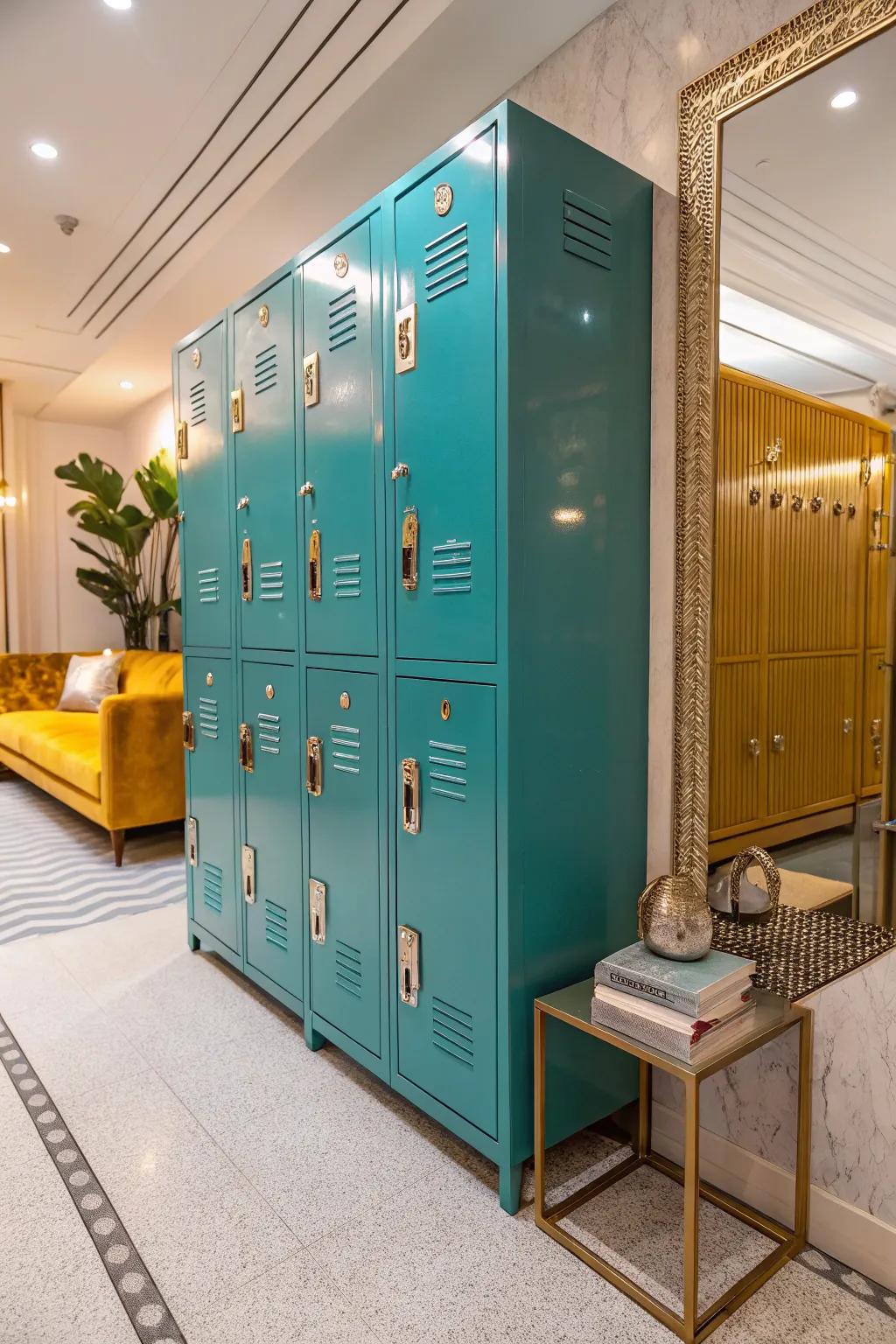 Luxurious metallic accents transform lockers into a statement piece that exudes elegance.