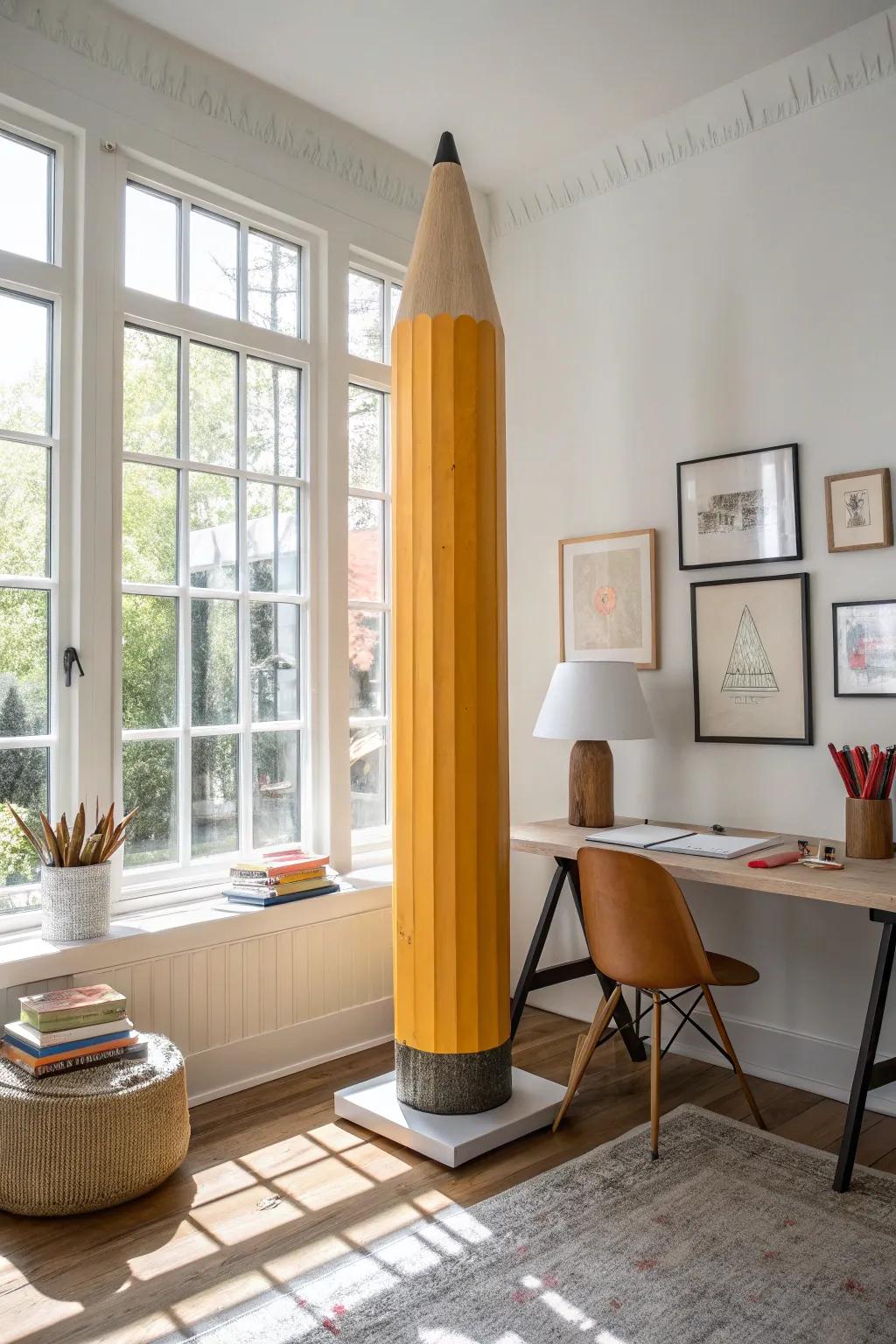 Inspire creativity with a giant pencil sculpture that makes a big impression.