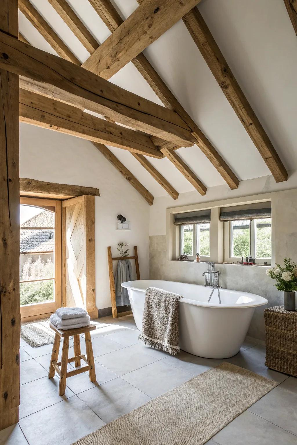 Elevate your space with exposed wooden beams that add architectural charm. 🌲 #WoodenBeams #RanchStyle