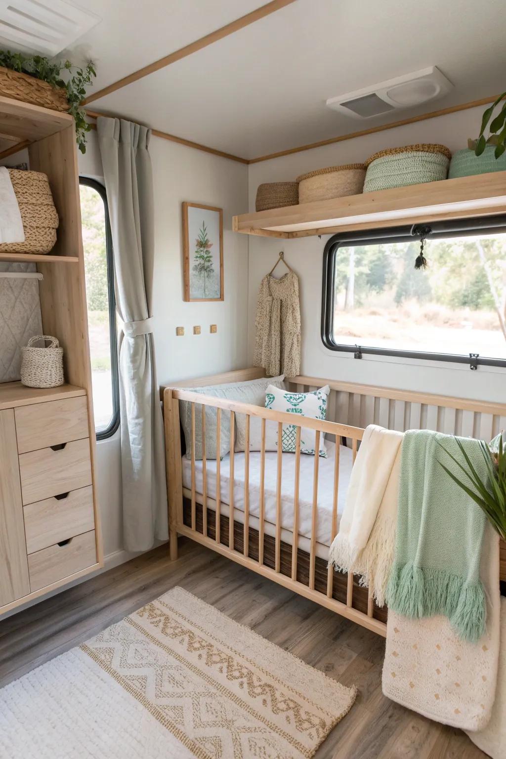 Transform a half bath into a charming nursery for your little one. 🚿 #TinySpaces #CreativeDesign #RVInnovation