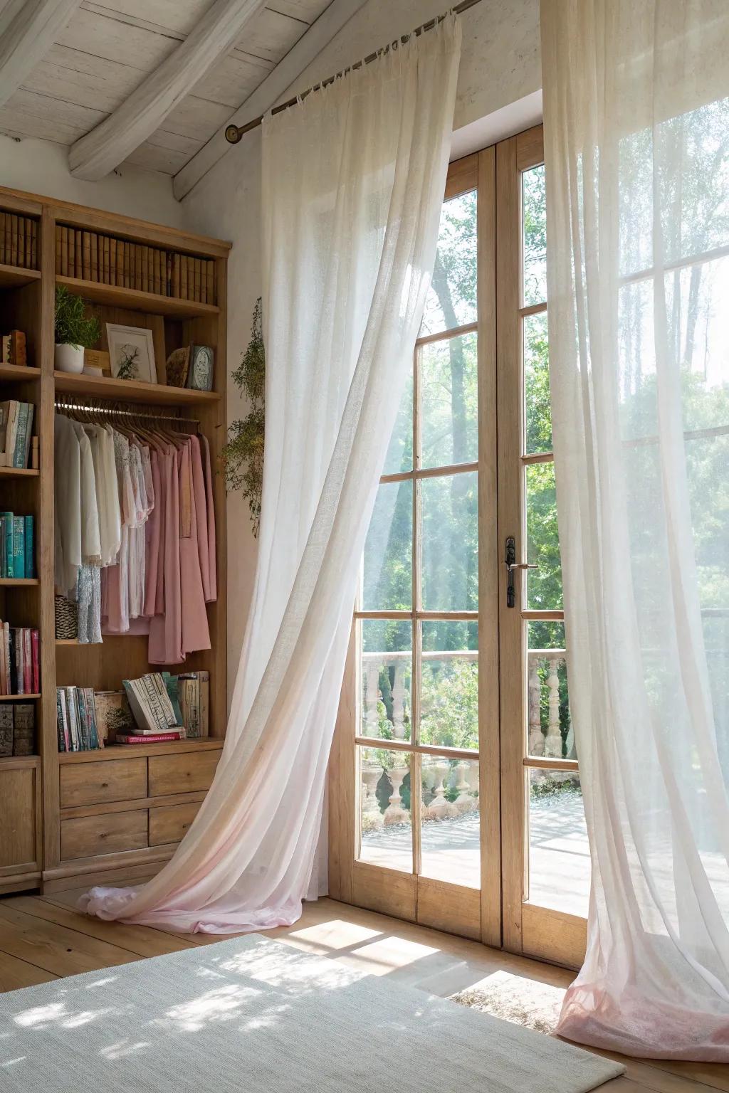 Add a surprising twist to your decor by using sheer curtains in unexpected places.