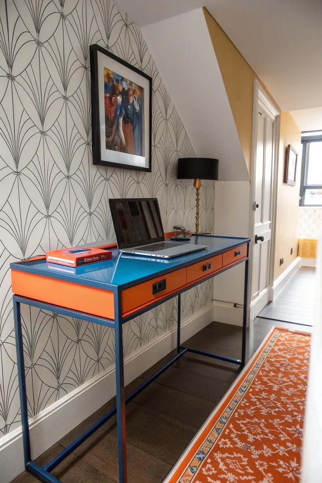 Make the most of narrow spaces with a sleek desk that offers just the right amount of workspace.