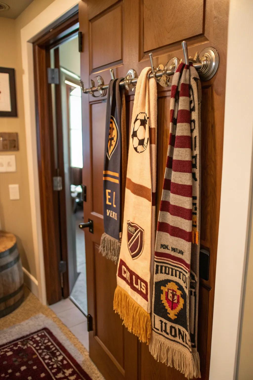 Make the most of door space with a convenient over-the-door scarf display.