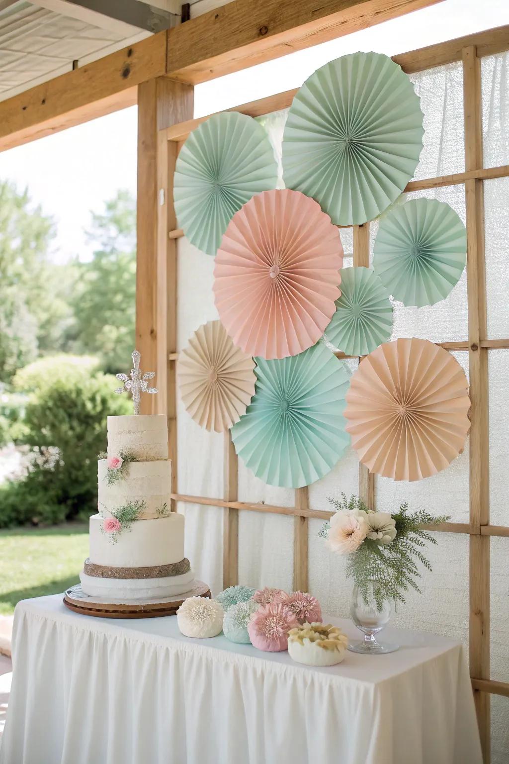Infuse fun and color with paper fans that bring festivity to your cake display.
