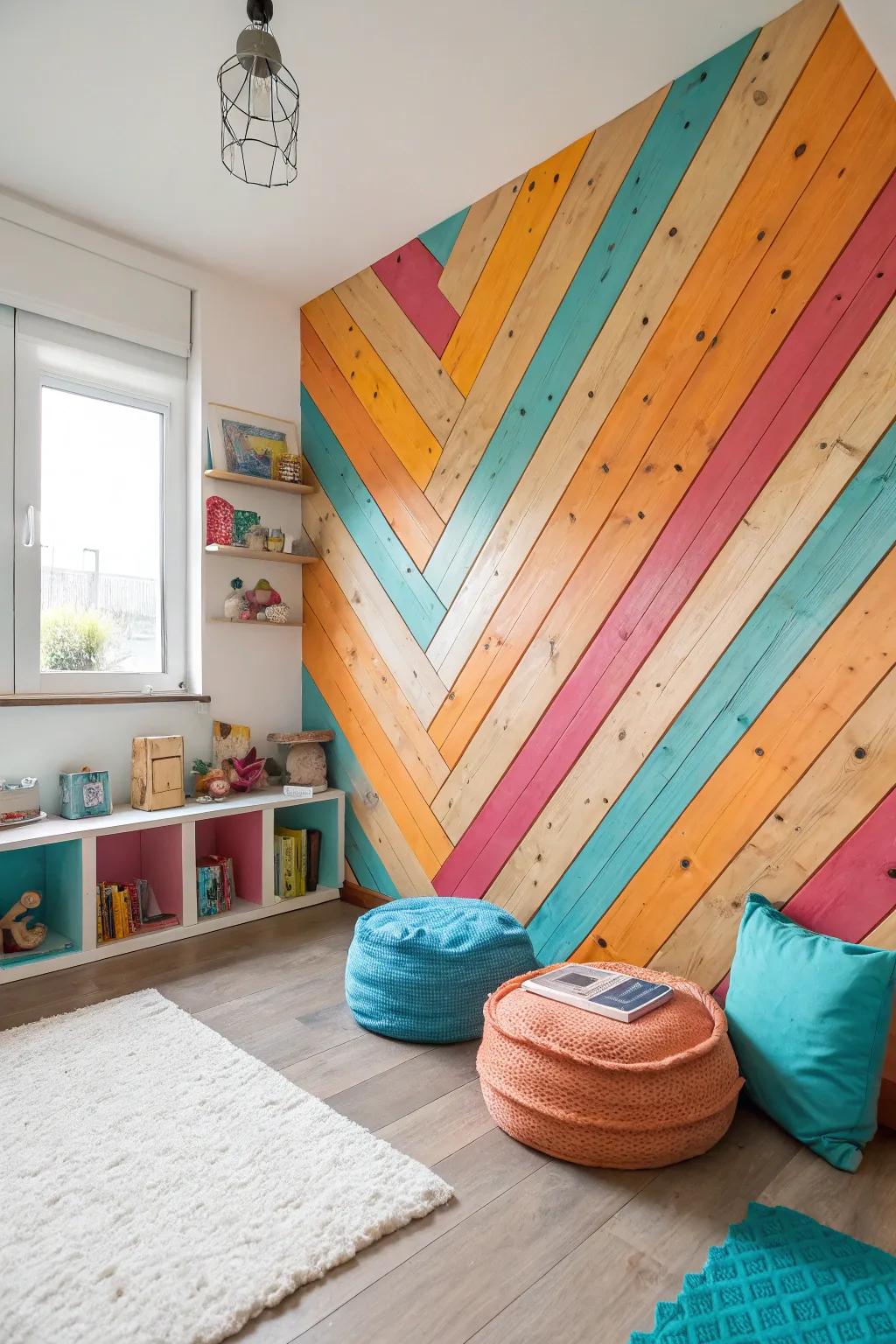 Spark creativity in children's rooms with vibrant wood plank walls.