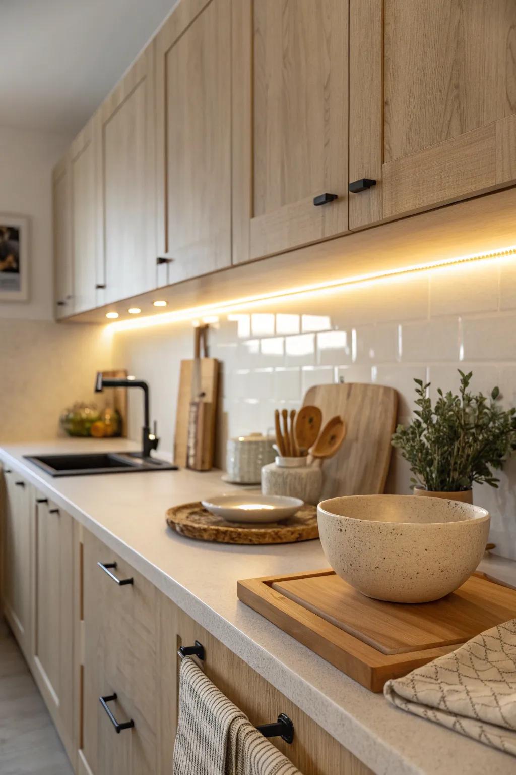 Shine a light on kitchen tasks with stylish under-cabinet lighting. #KitchenInspo #FunctionalDesign