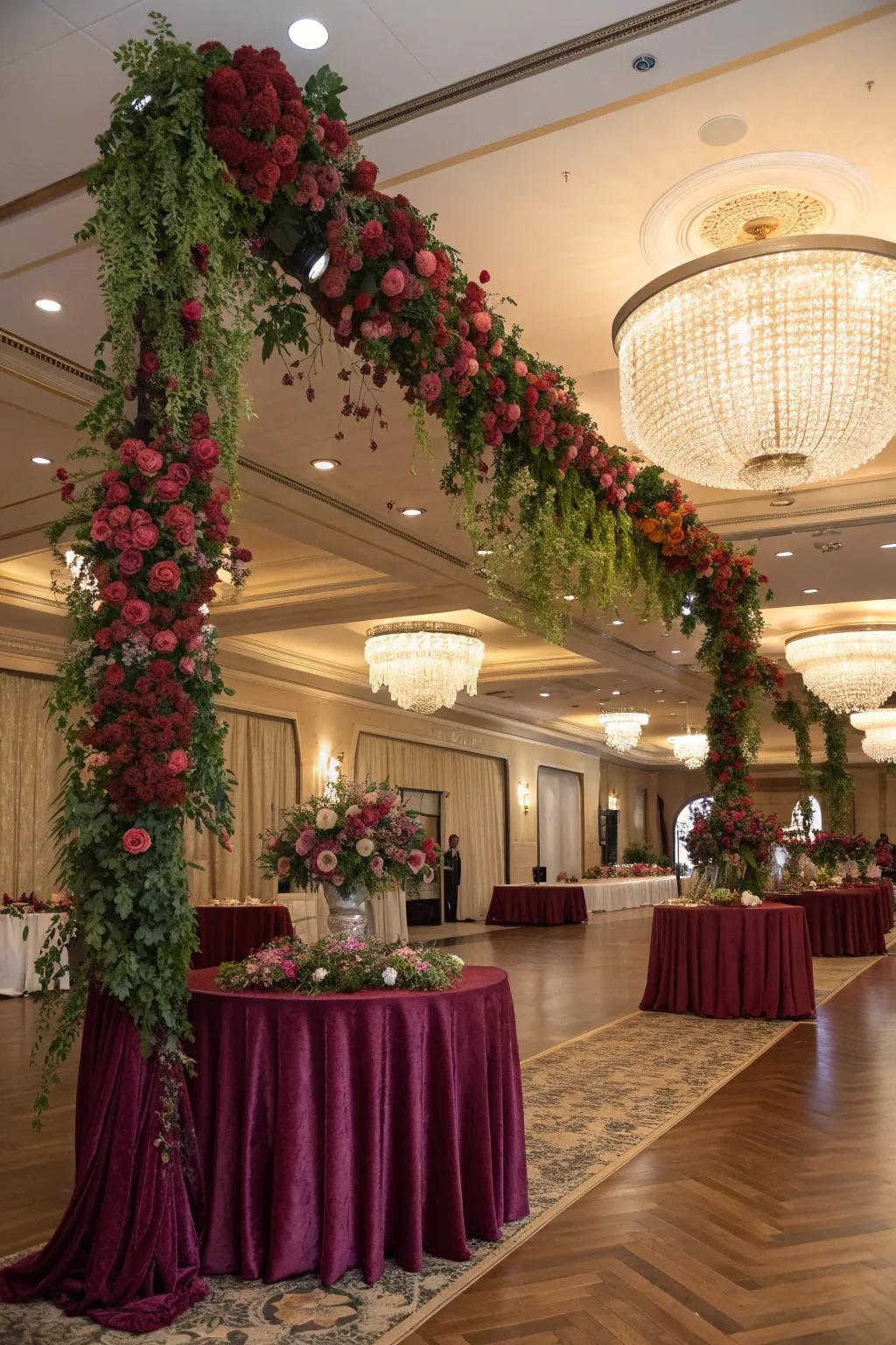 Break the mold with creative floral designs that captivate. 🌺 #FloralDesign #CreativeDecor #BallroomFlorals