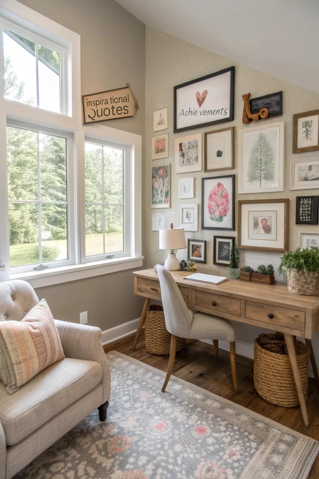 Gallery walls personalize your space, making it uniquely yours. #GalleryWall #PersonalTouch #OfficeIdeas