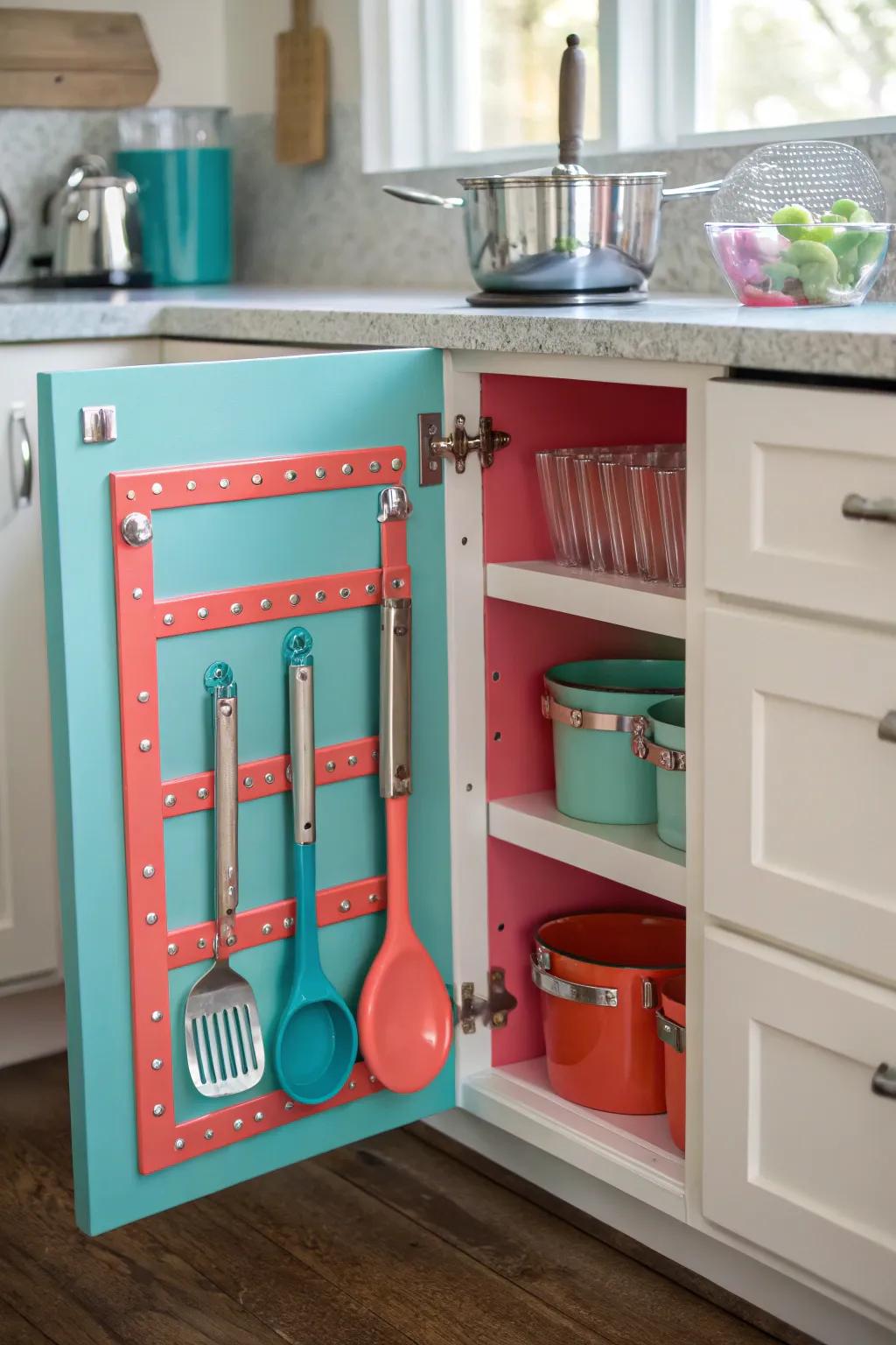 Securely store your metal utensils with magnetic strips that save space. #MagneticMagic #KitchenInnovations