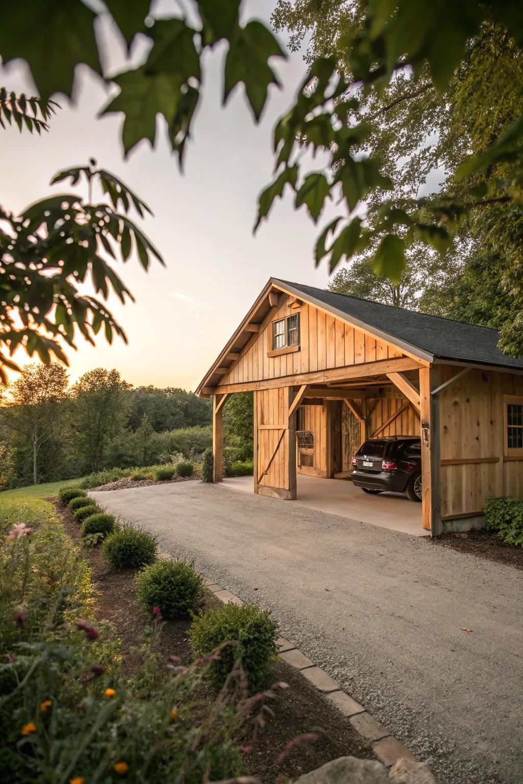 Embrace rustic charm with a barn-style carport that adds warmth and character. 🏡 #RusticDesign #HomeInspiration