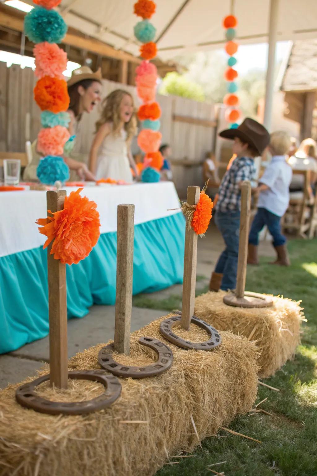 Engage guests with a timeless horse shoe game that promises hours of fun.