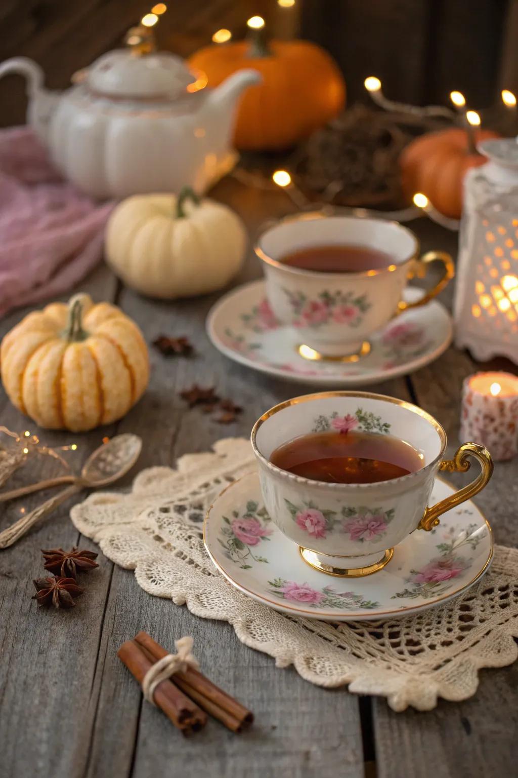 Add a touch of elegance with vintage tea sets that serve warm, comforting beverages.
