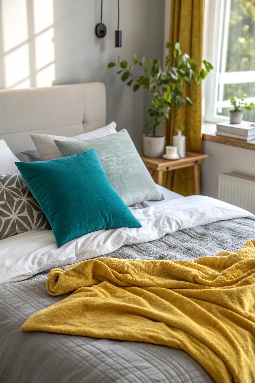 Introduce a pop of color to bring energy and excitement to your serene space. 🎨 #ColorSplash #BeddingAccent