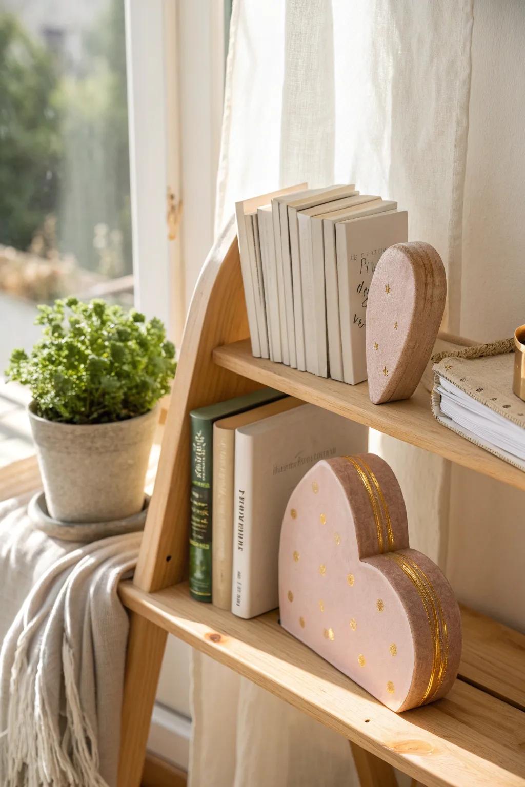 Keep your books stylishly organized with charming heart design bookends. #Bookends #ShelfDecor #HeartDesign 📚