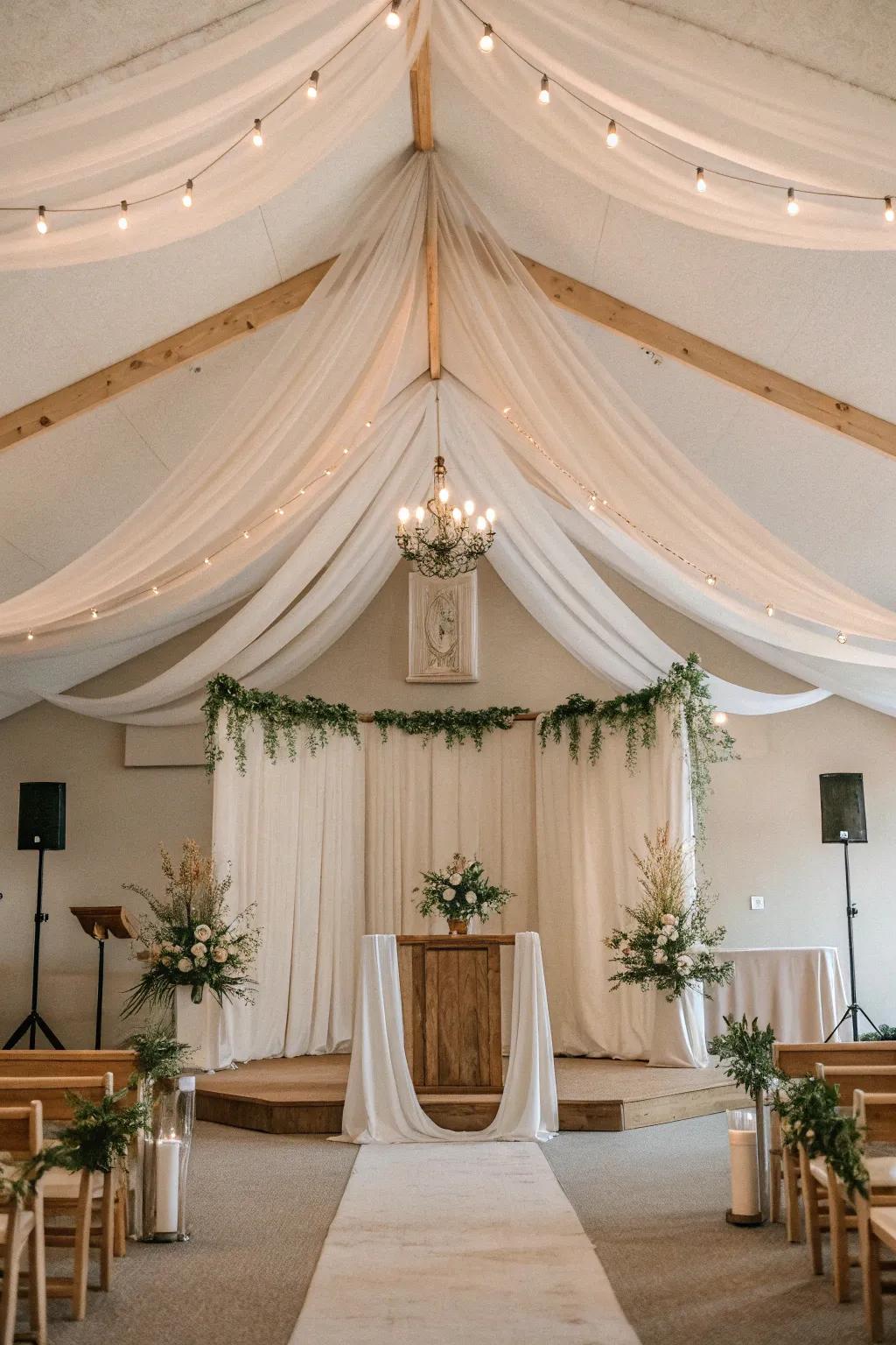 Enhance intimacy with a dreamy fabric drape ceiling