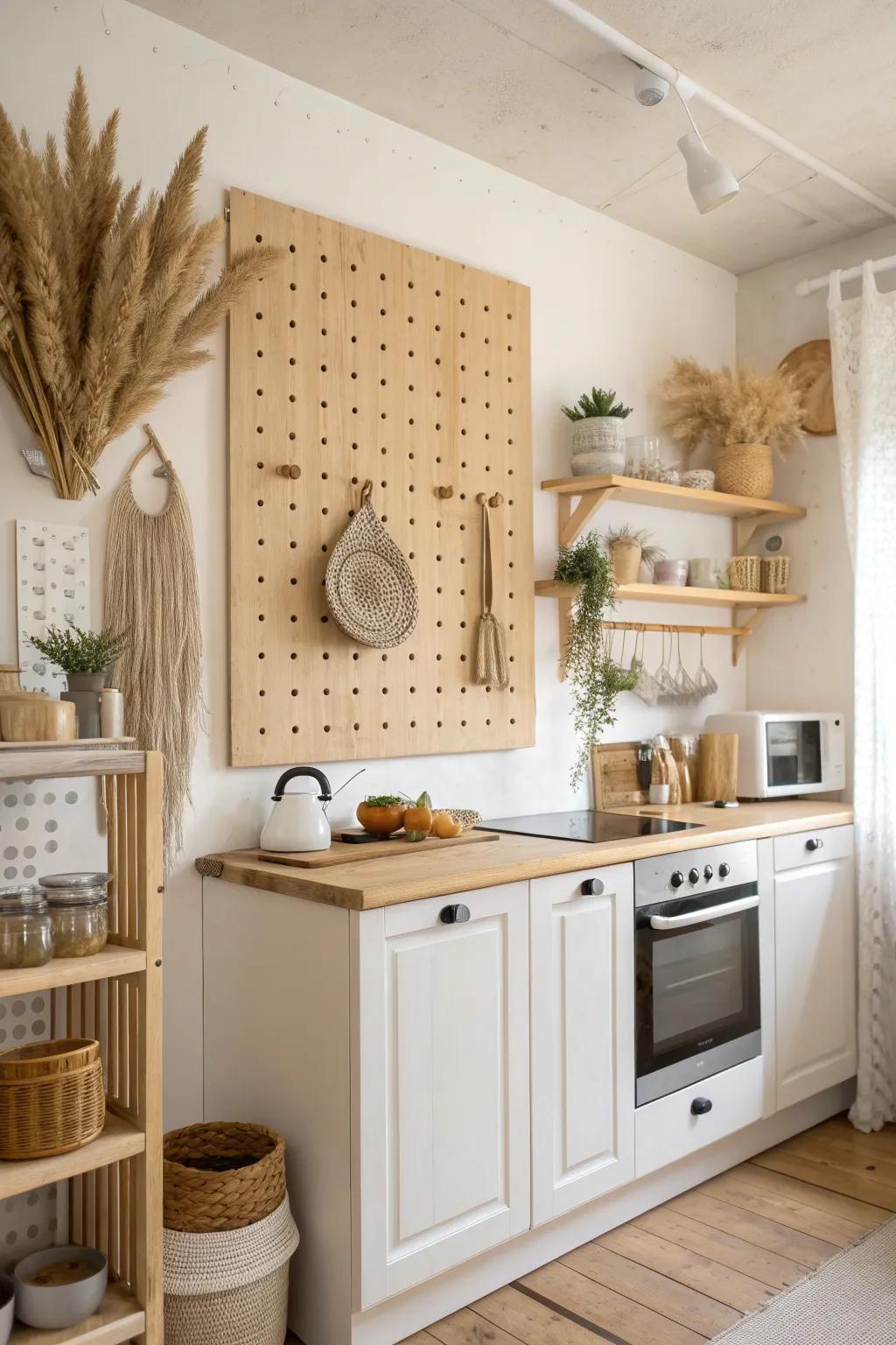 Adapt your kitchen storage with versatile pegboard organization.