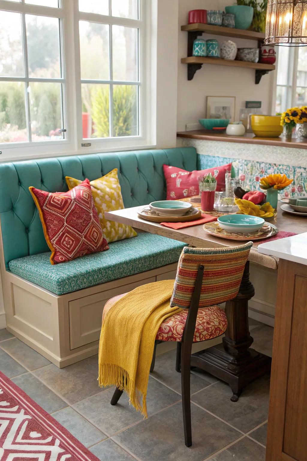 An eclectic mix of styles adds character and charm to kitchen booths. 🎨 #EclecticDecor #HomeVibes #InteriorMix