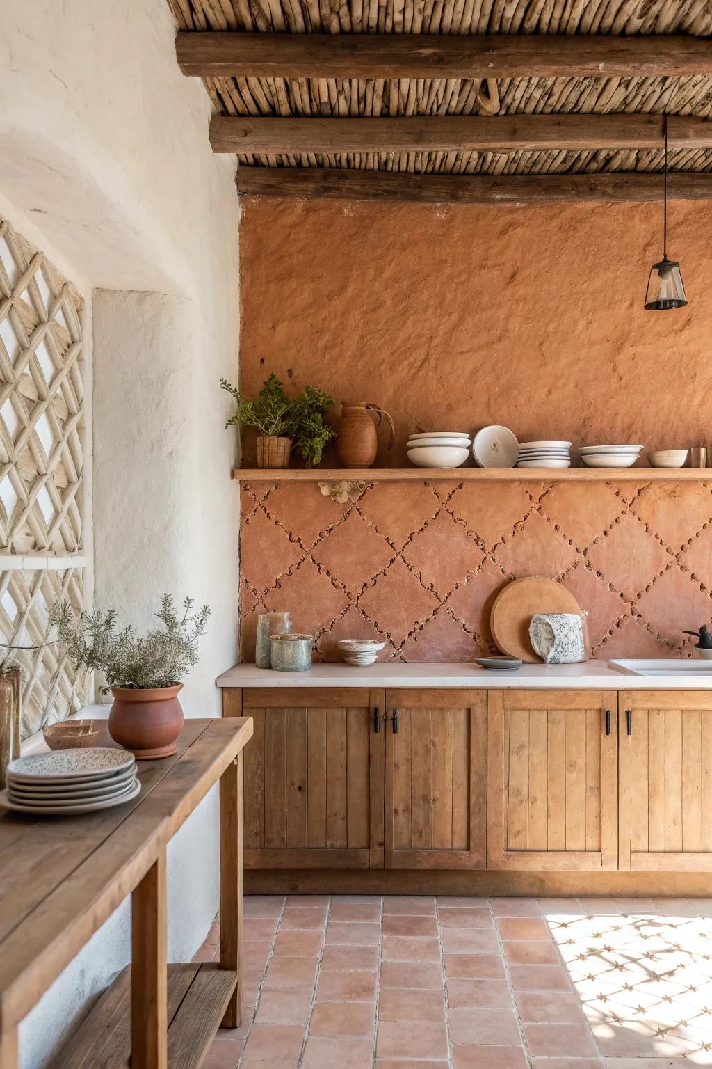Clay walls wrap your kitchen in natural warmth and serenity. 🧱 #ClayWalls #NaturalDesign