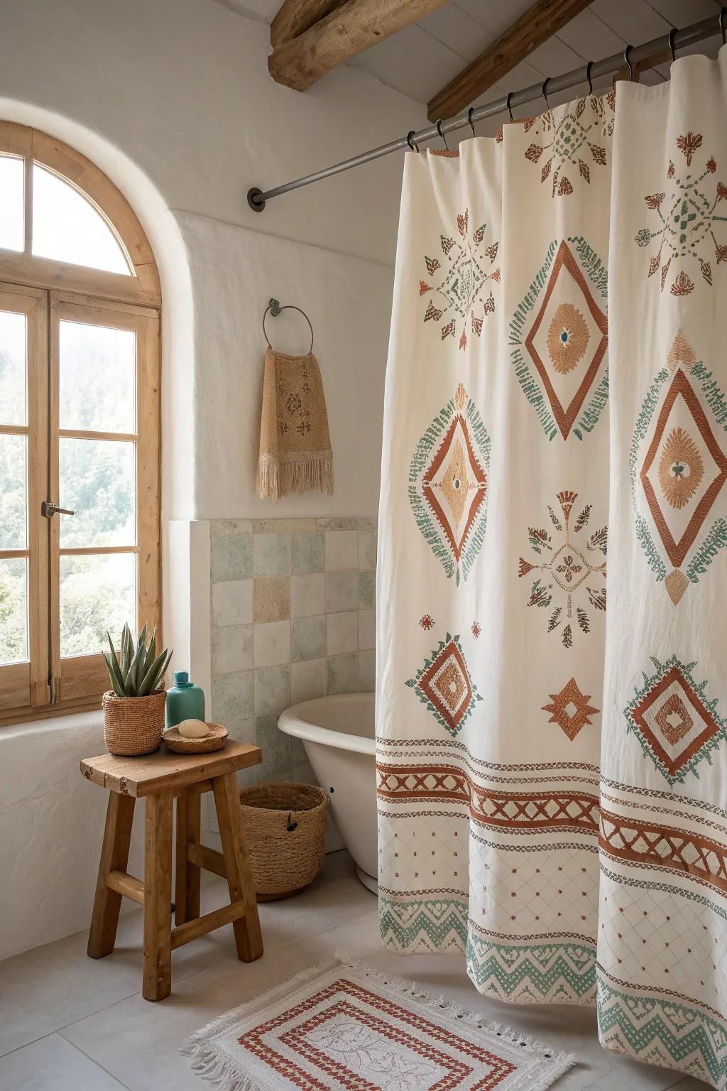Patterned shower curtains bring playful elegance to your bathroom.