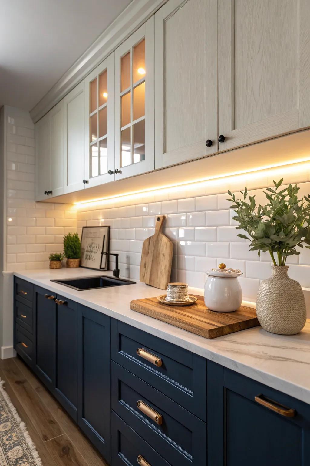 Illuminate your kitchen with under-cabinet lighting that adds warmth and ambiance.
