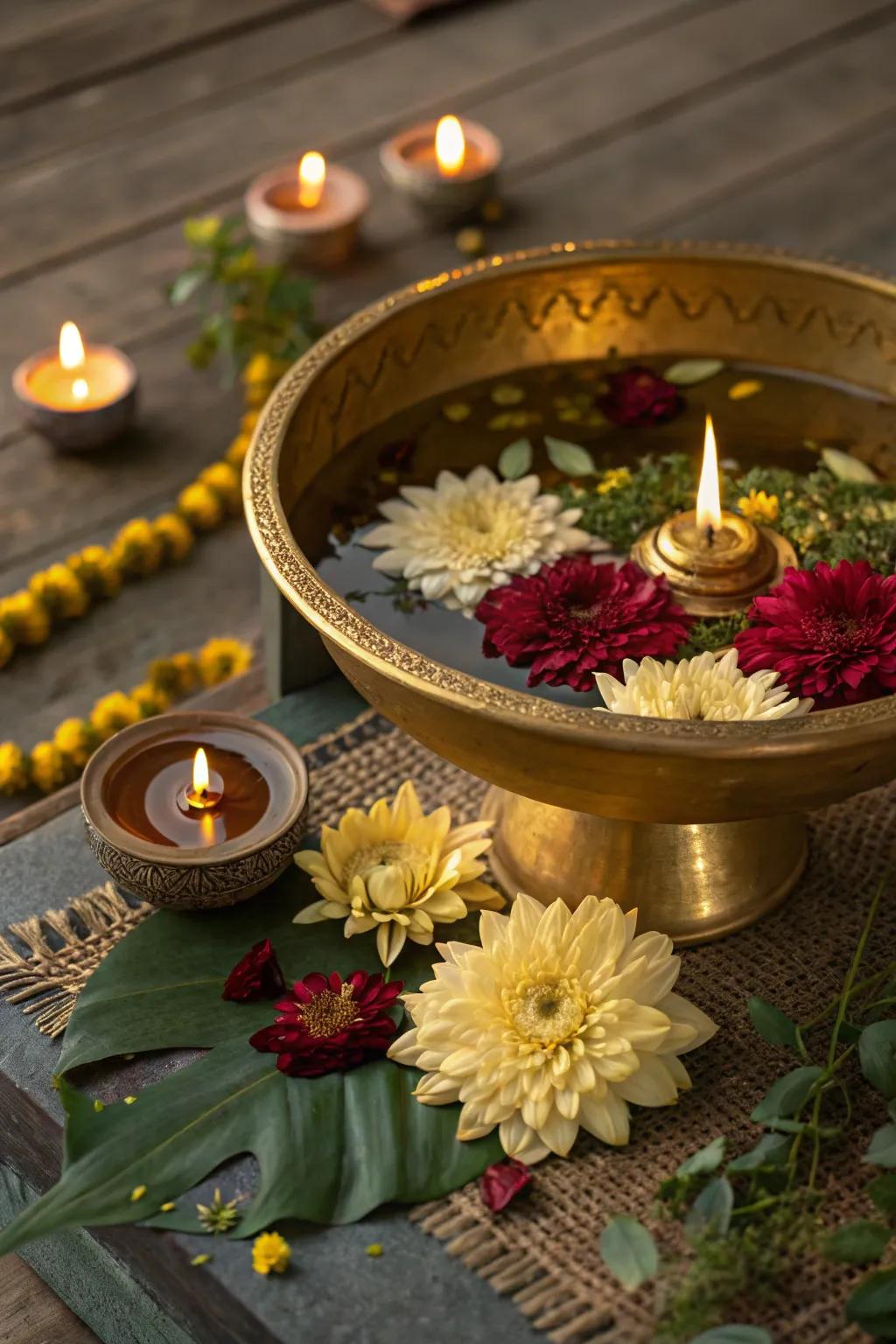 Urulis with floating flowers bring elegance and tranquility to your decor.