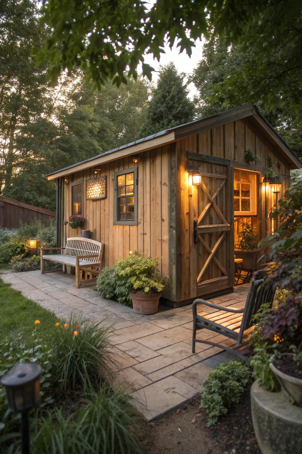 Rustic wood accents blend harmoniously with nature, adding warmth and texture. #RusticCharm #NaturalDesign #OutdoorLiving