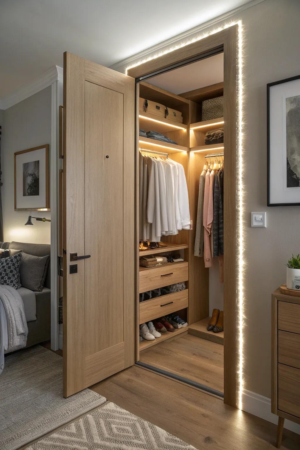 Brighten your space with LED lighting for a touch of luxury. 💡 #BrightIdeas #ClosetLighting