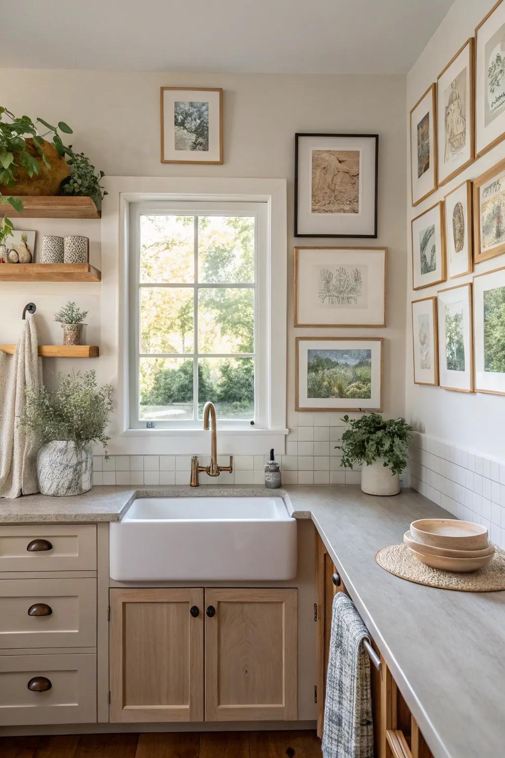 Personalize your kitchen with a gallery wall that tells your story. #ArtLovers #KitchenDecor 🎨