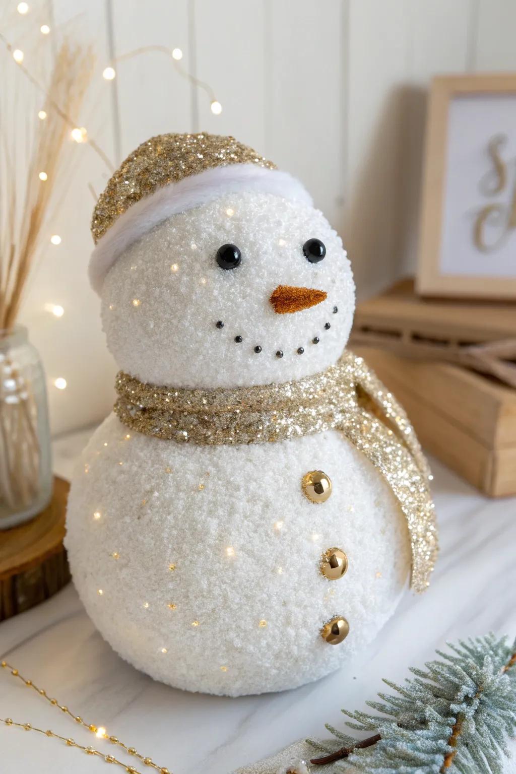 Sequins add a touch of glamour and sparkle to your snowman’s face.