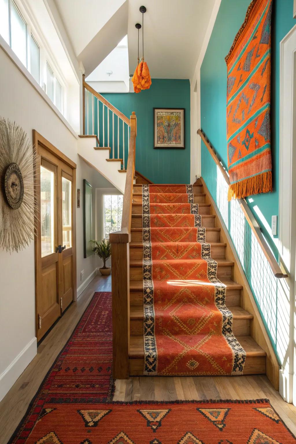 Layer textures for a rich and visually interesting stair landing. 🌟 #TexturePlay #InteriorDesign