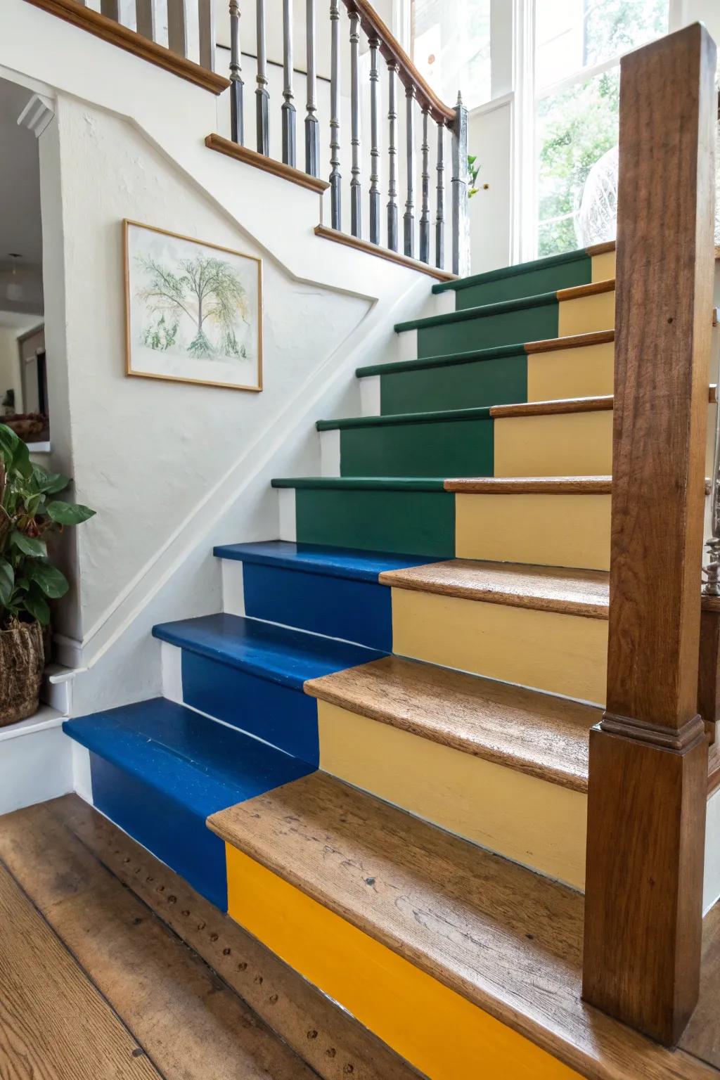 Color blocks bring energy and dynamism to your stairs.