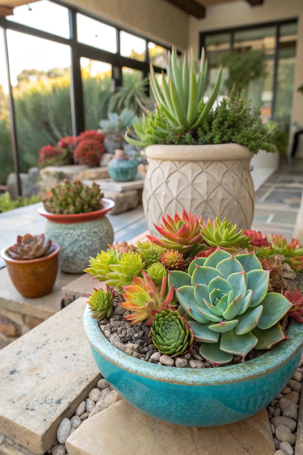 Craft a lush, textured centerpiece with a vibrant cluster of succulents that captivates and delights.