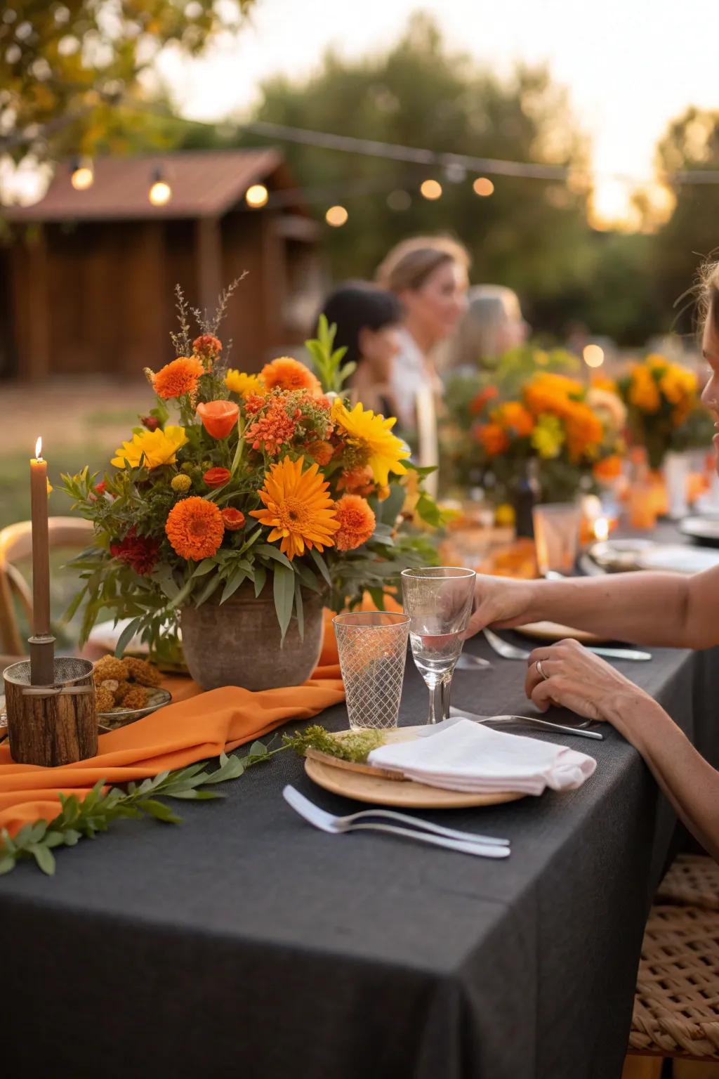 Capture warmth and elegance with the sophisticated pairing of dark citron and orange.