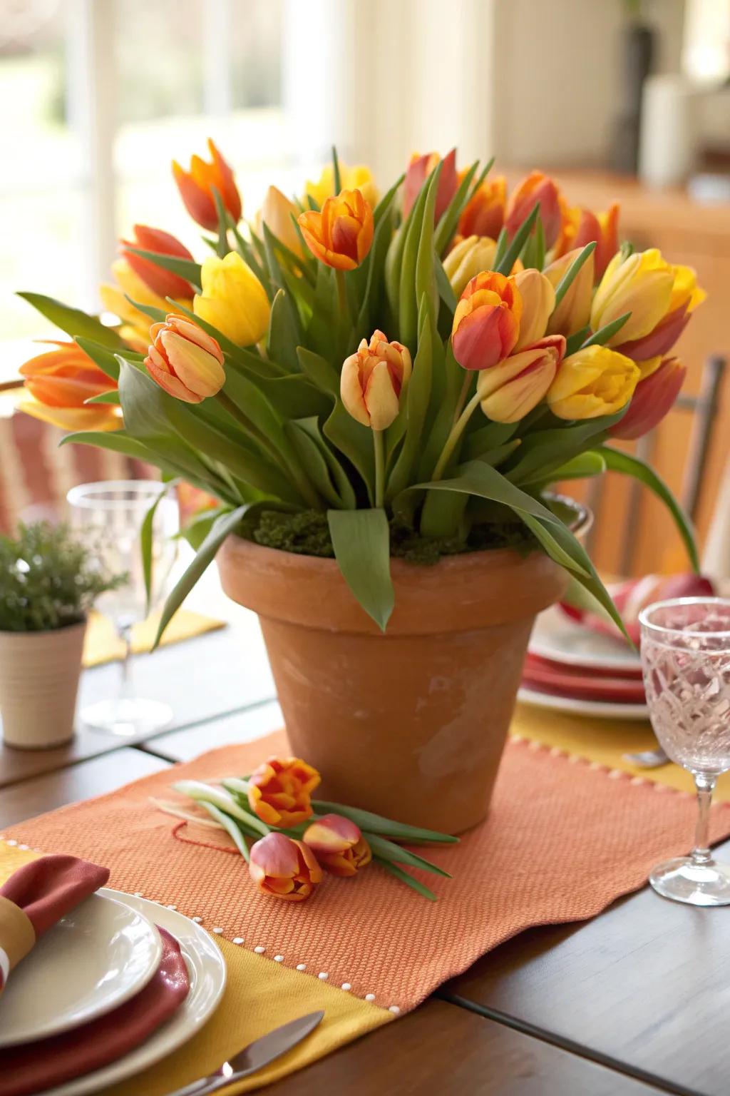 Embrace rustic charm with tulips in terracotta pots. #RusticDecor #TerracottaLove 🌺