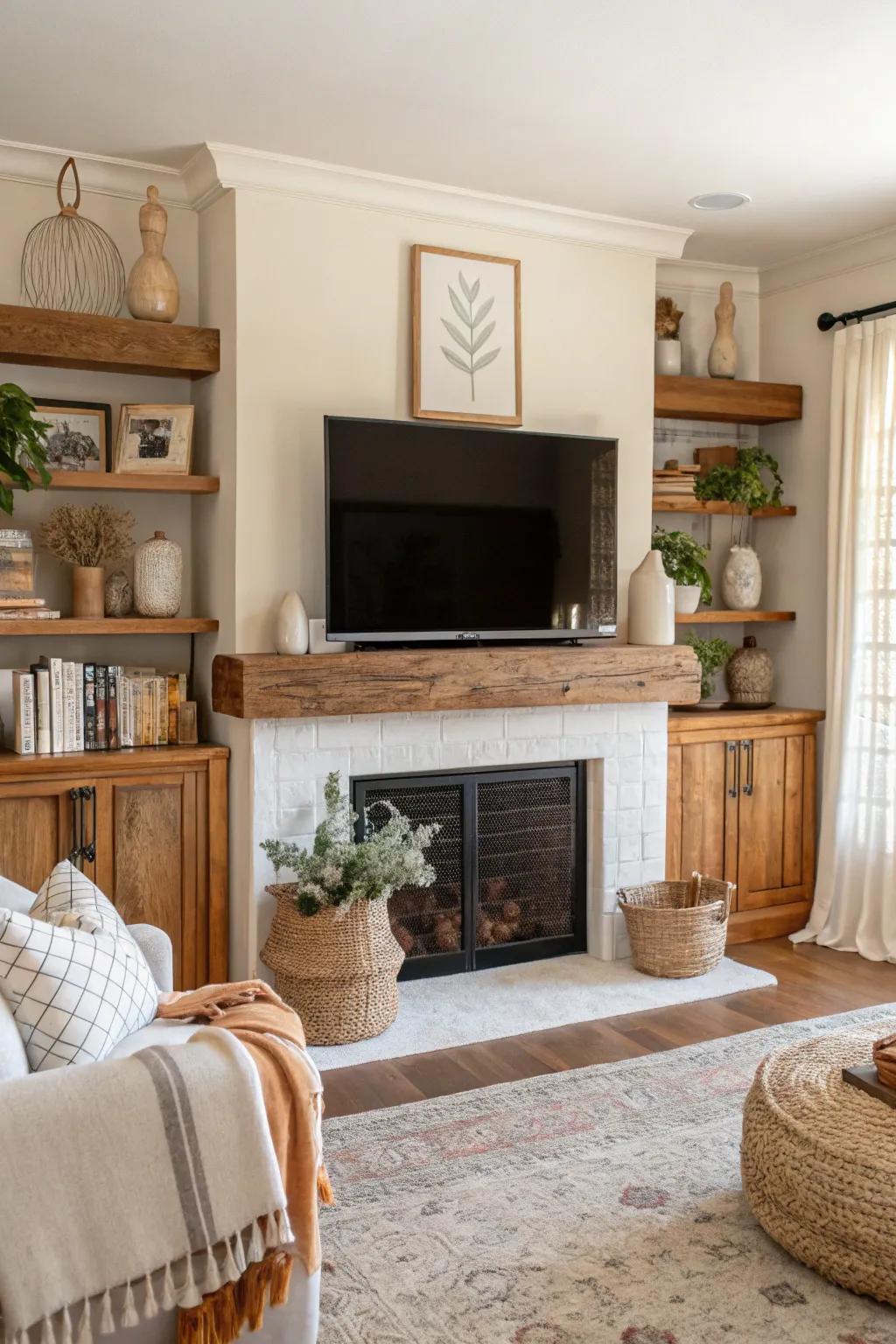 Express your style with an eclectic mix of decor around your fireplace. 🎨 #EclecticStyle #BeUnique