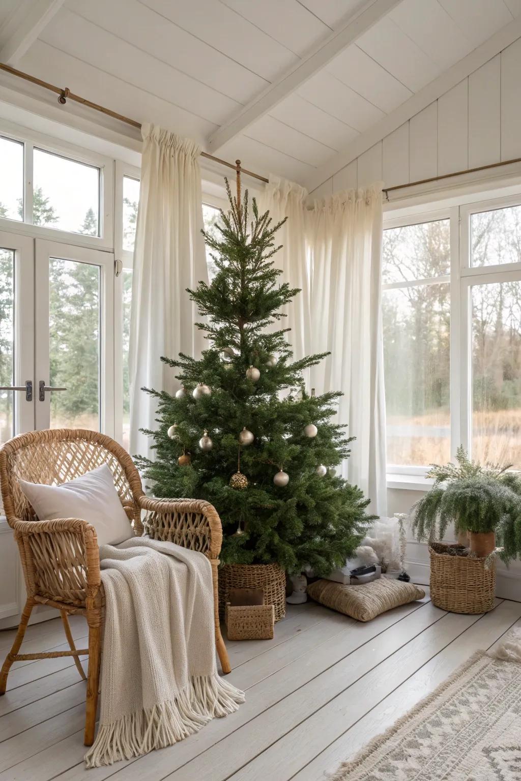 Bask in the glow of natural light and holiday cheer with a tree in your sunroom. ☀️ #SunroomStyle #FestiveGlow #HolidayRetreat