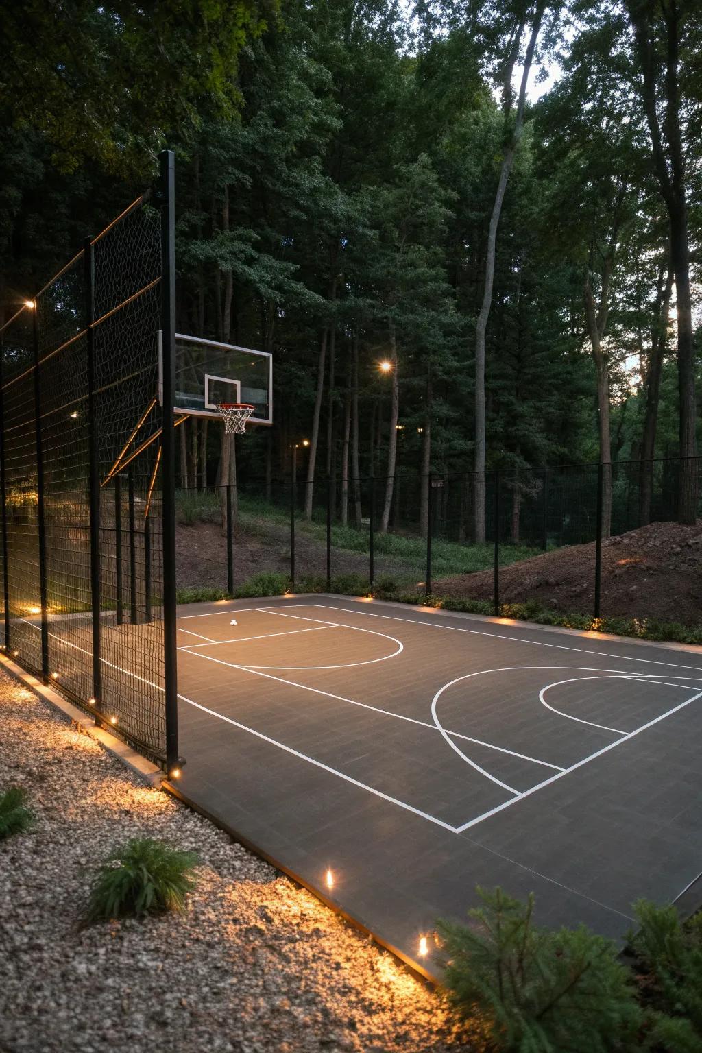 Illuminated lines bring a magical glow to your court, perfect for evening games.
