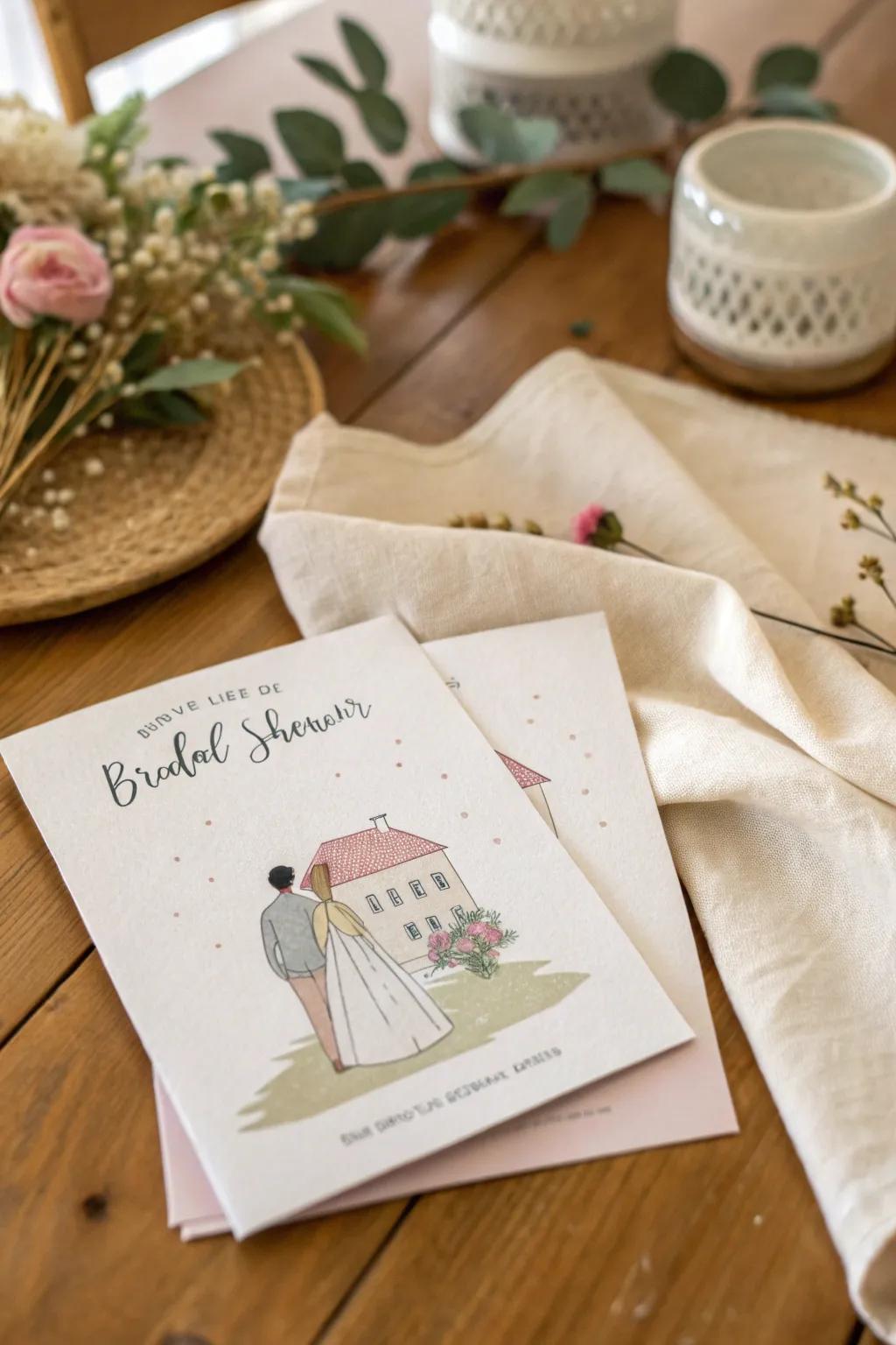 Custom illustrations add a unique and personal touch to your bridal shower card.