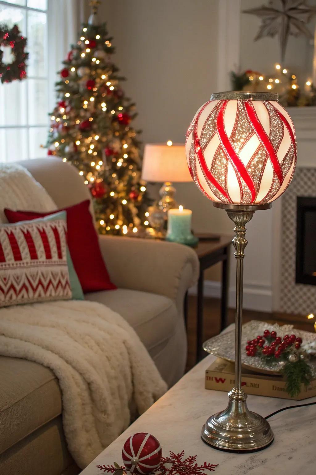 Illuminate your space with candy cane-inspired lights for a festive glow.