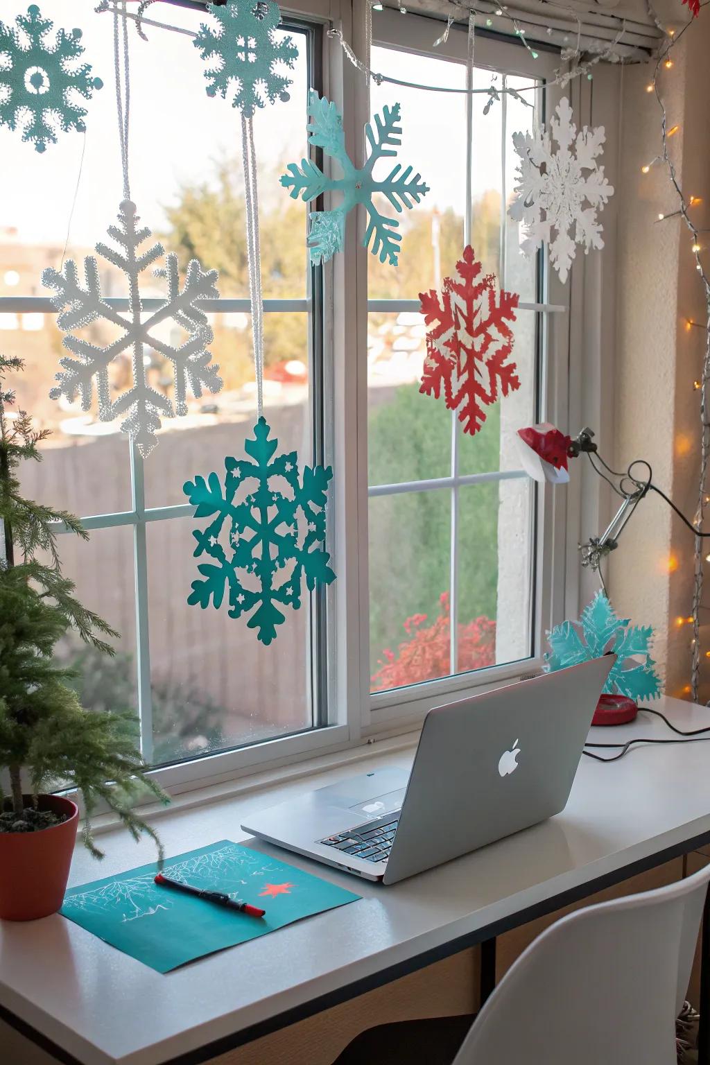 Transform your view with whimsical snowflake window clings. ❄️ #WinterWonderland #CozyDecor