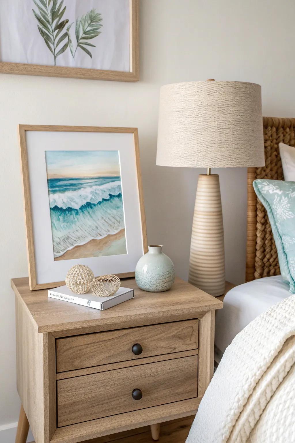 Let coastal artwork on your nightstand evoke calm and adventure in your space.