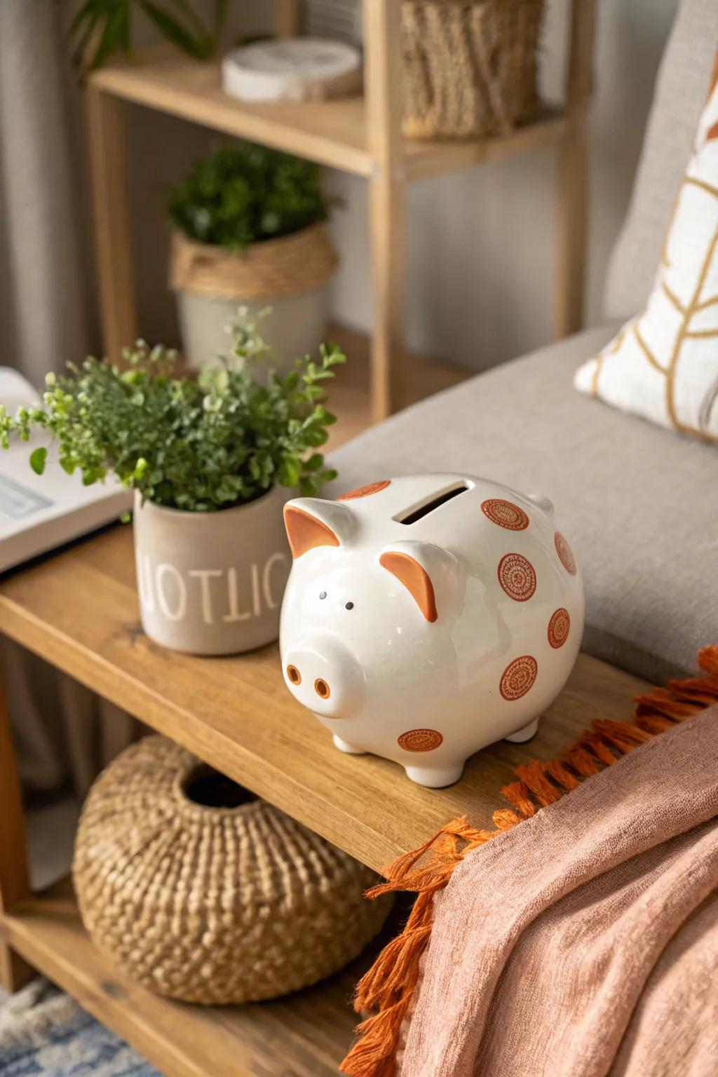 Bring a playful touch to your decor with a stylish ceramic coin bank.