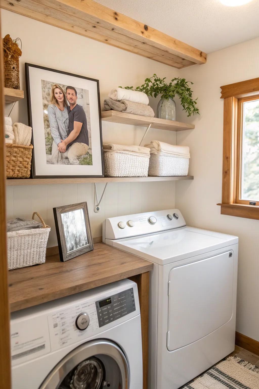 Make your laundry corner uniquely yours with personalized decor.