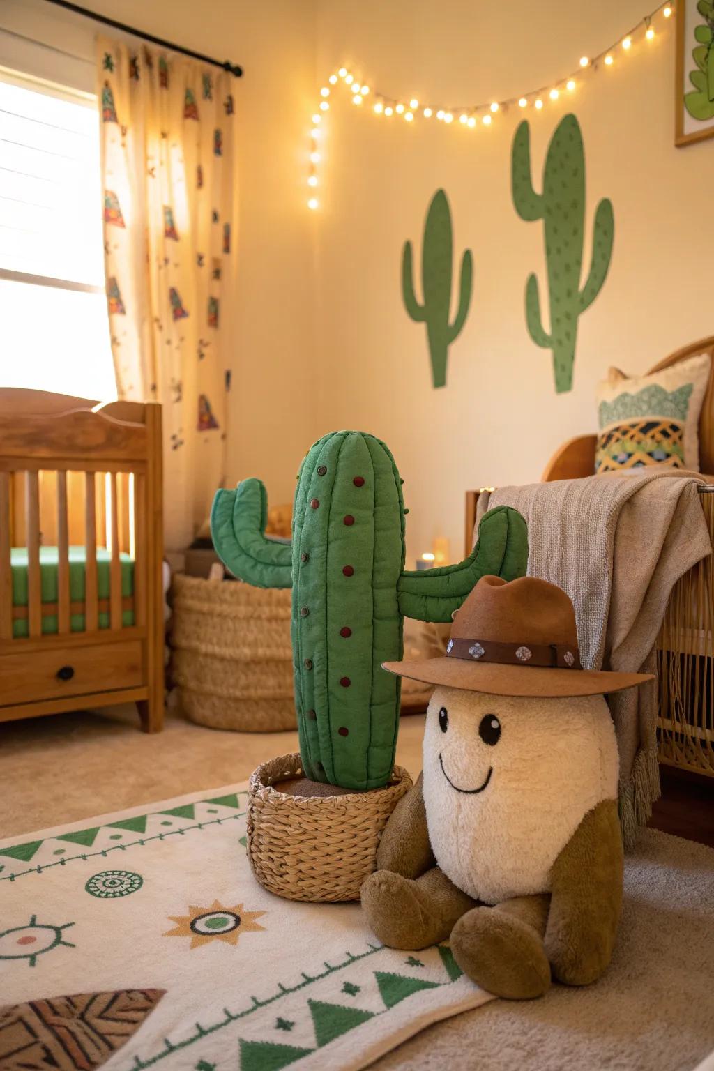 Cactus elements add a playful desert-inspired twist to your nursery.
