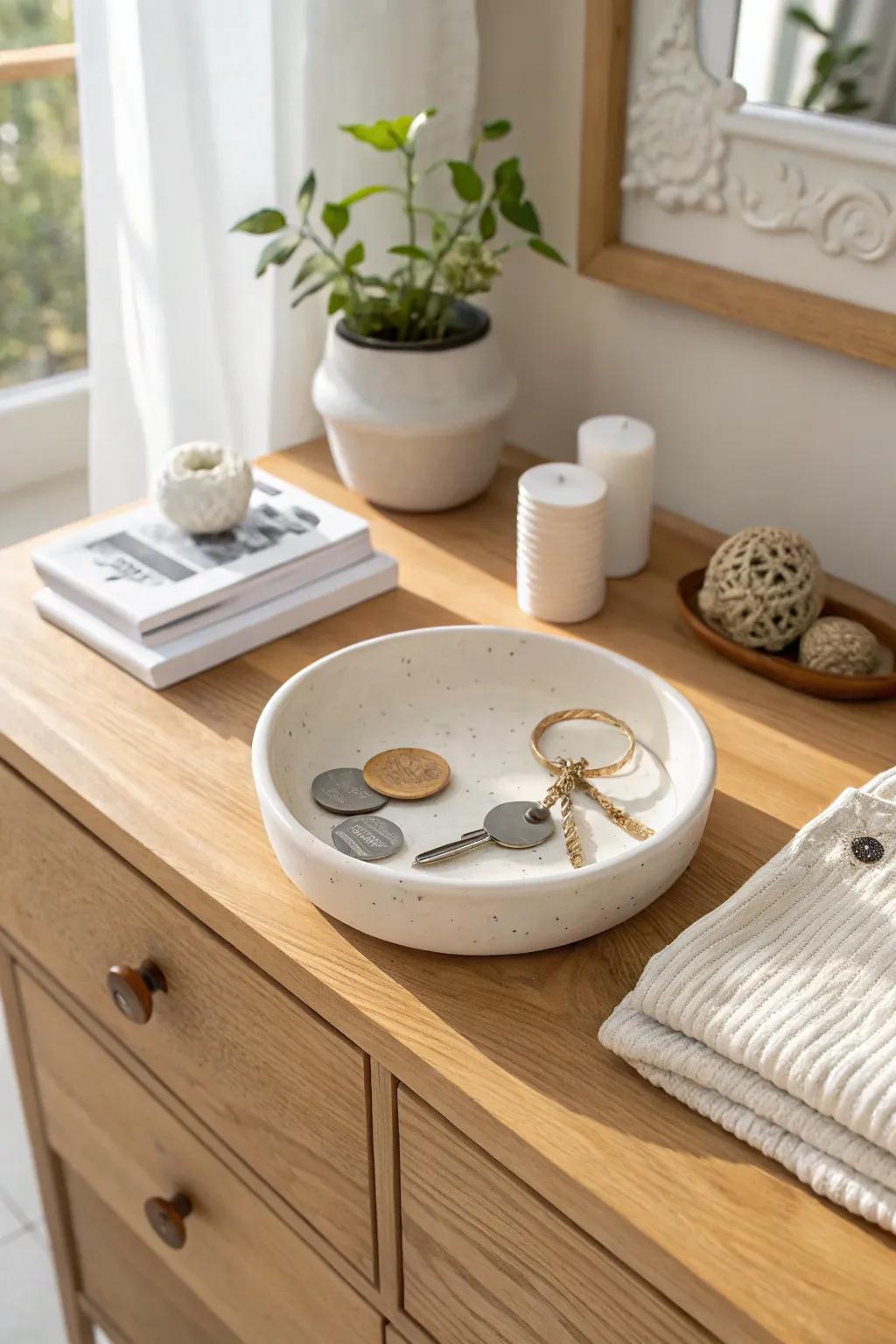 Keep essentials in check with a catch-all dish, blending utility with style.