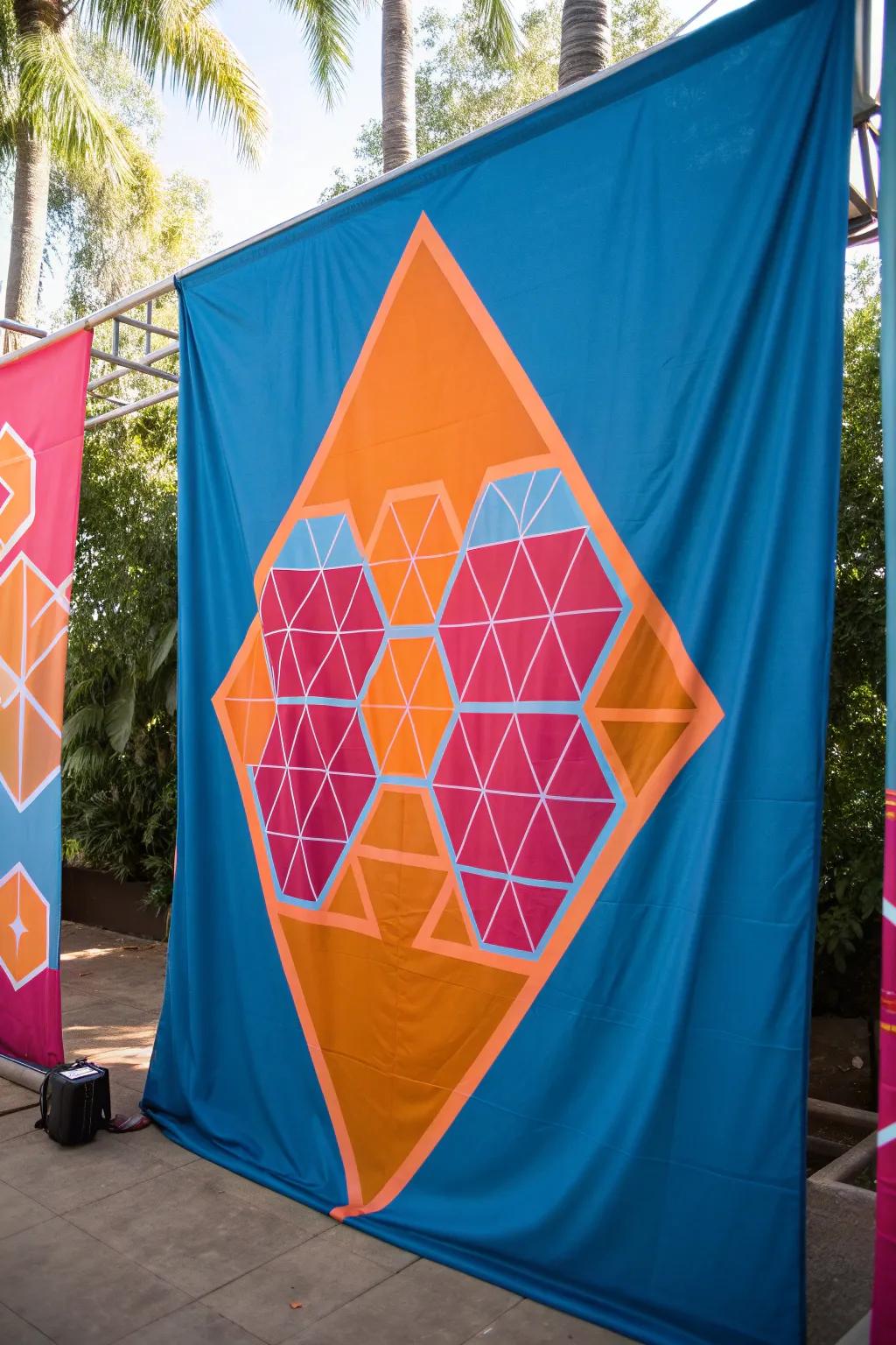 Enhance your space with a chic geometric fabric backdrop that adds a stylish touch. 🔶 #GeometricDesign #ChicInteriors