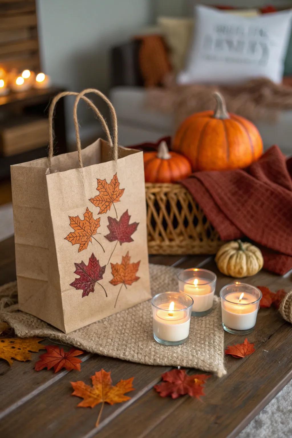 Show appreciation with personalized gift bags filled with autumn treasures.