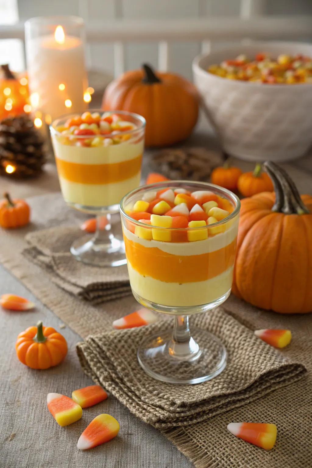 Indulge in candy corn parfaits that are as delightful to look at as they are to eat.