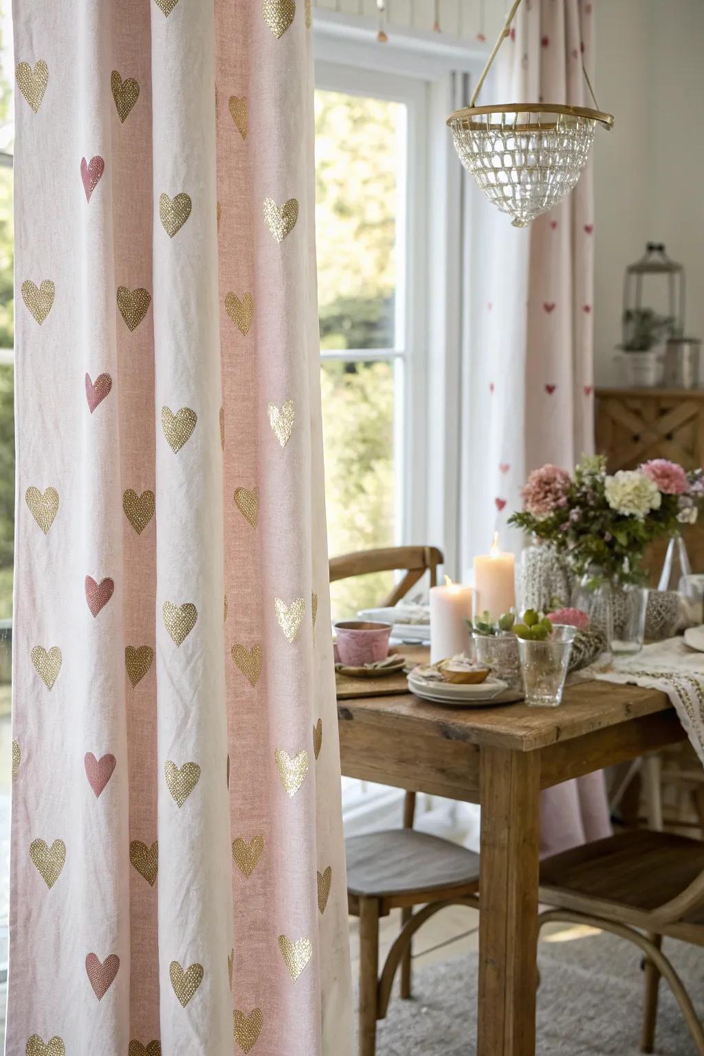 Add a romantic touch to your windows with heart patterned curtains.